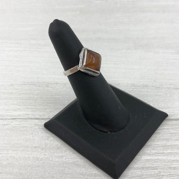 Sterling Silver Natural Amber Ring Size 6, Vintage - Picture 7 of 10